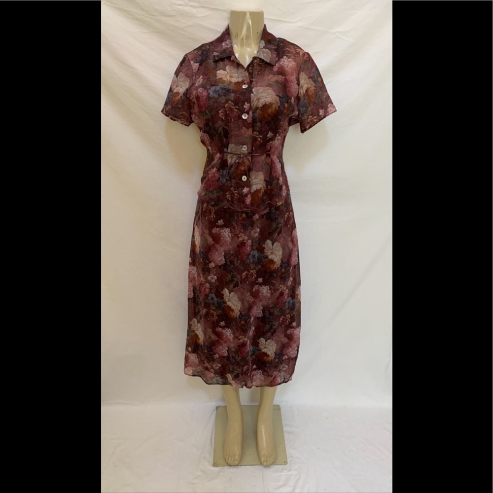 VTG Jessica Howard Petite Size 10P Floral Print Midi Dress W/Short Sleeve Blouse